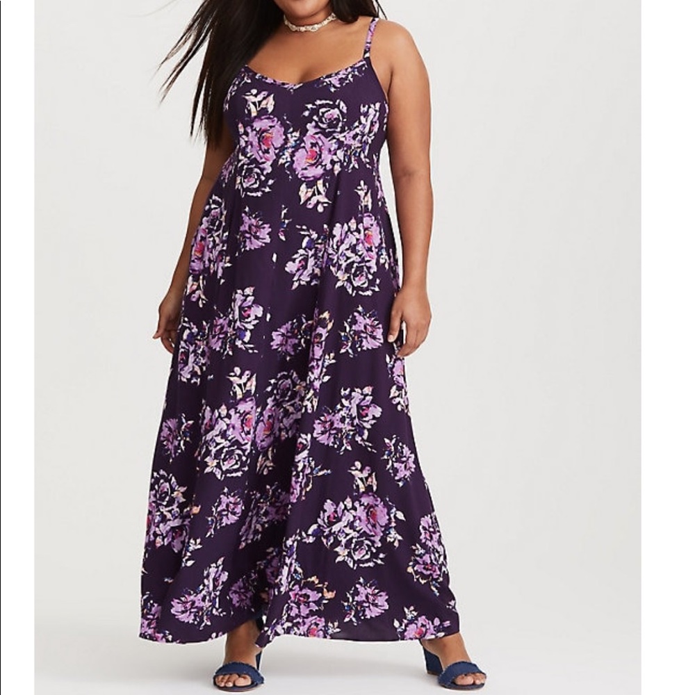 Torrid purple floral maxi dress.